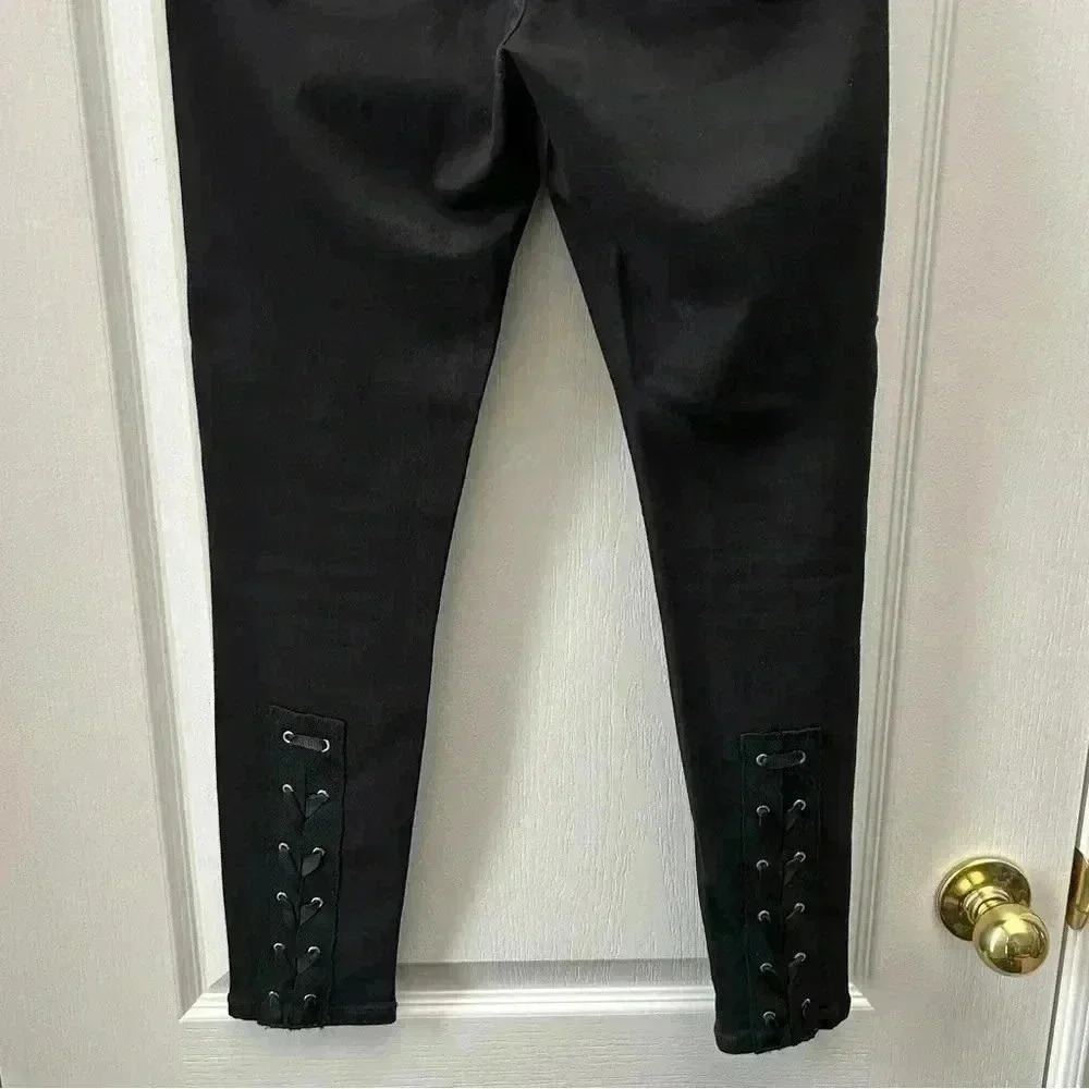 Topshop Moto Skinny Jeans Jamie High Rise Lace Up Ankle Crop Black Size 26 - Picture 9 of 16